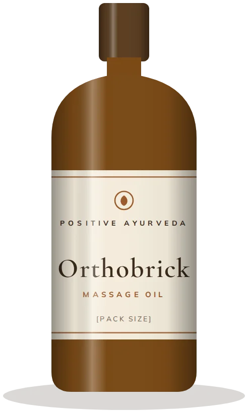 Orthobrick Oil — ayurvedic massage oil by Positive Ayurveda (illustrative render)