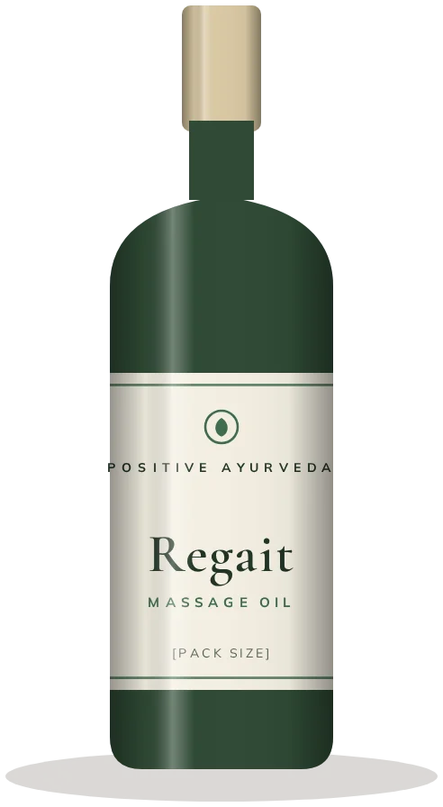 Regait Oil — ayurvedic neuromuscular support massage oil by Positive Ayurveda (illustrative render)